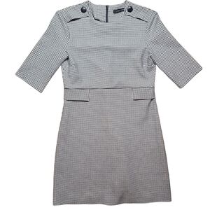 Zara Woman Houndstooth Mini Dress Black White Check Shift Dress Size Small